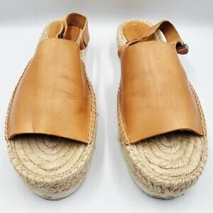 Soludos Tilda Camel Brown Leather Wedge Slingback Platform Sandals Women's Sz 11